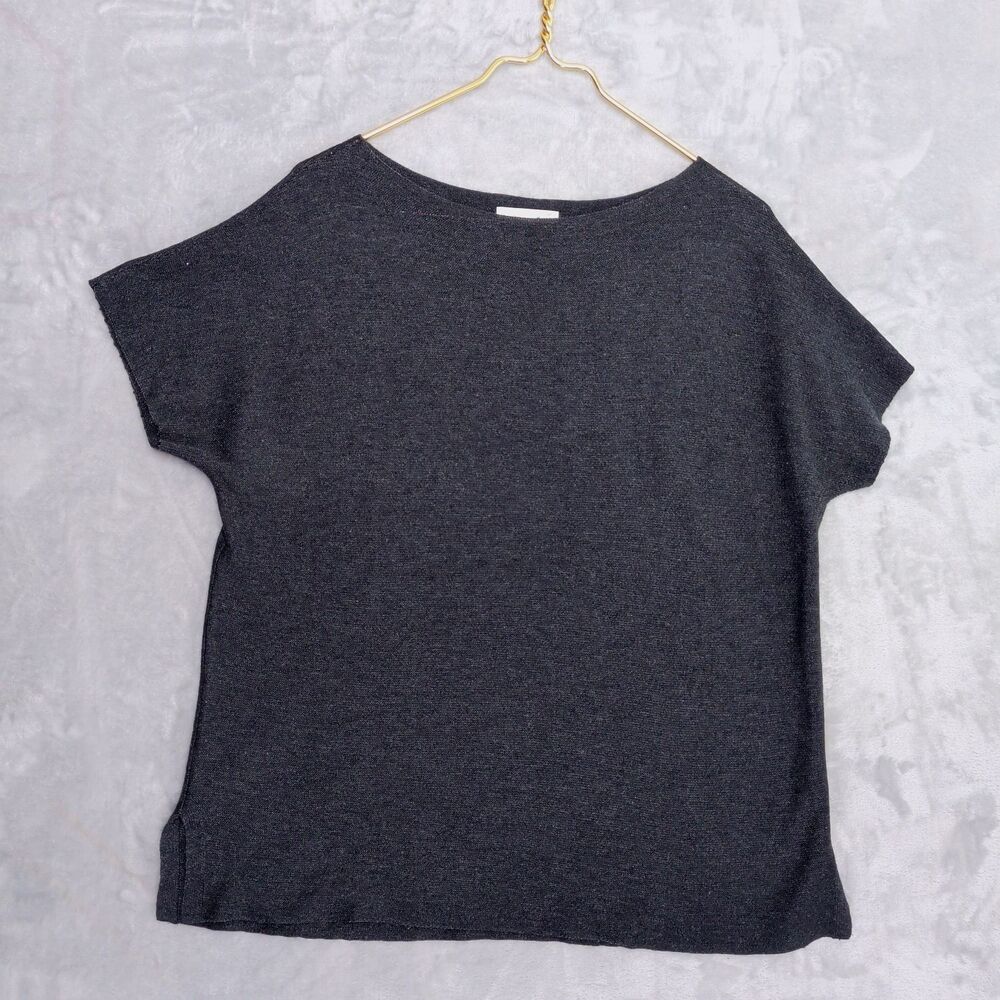 OAK+FORT Charcoal Gray Boat Neck Knit Top Size S Boxy Dolman Raw Hem Wool Blend